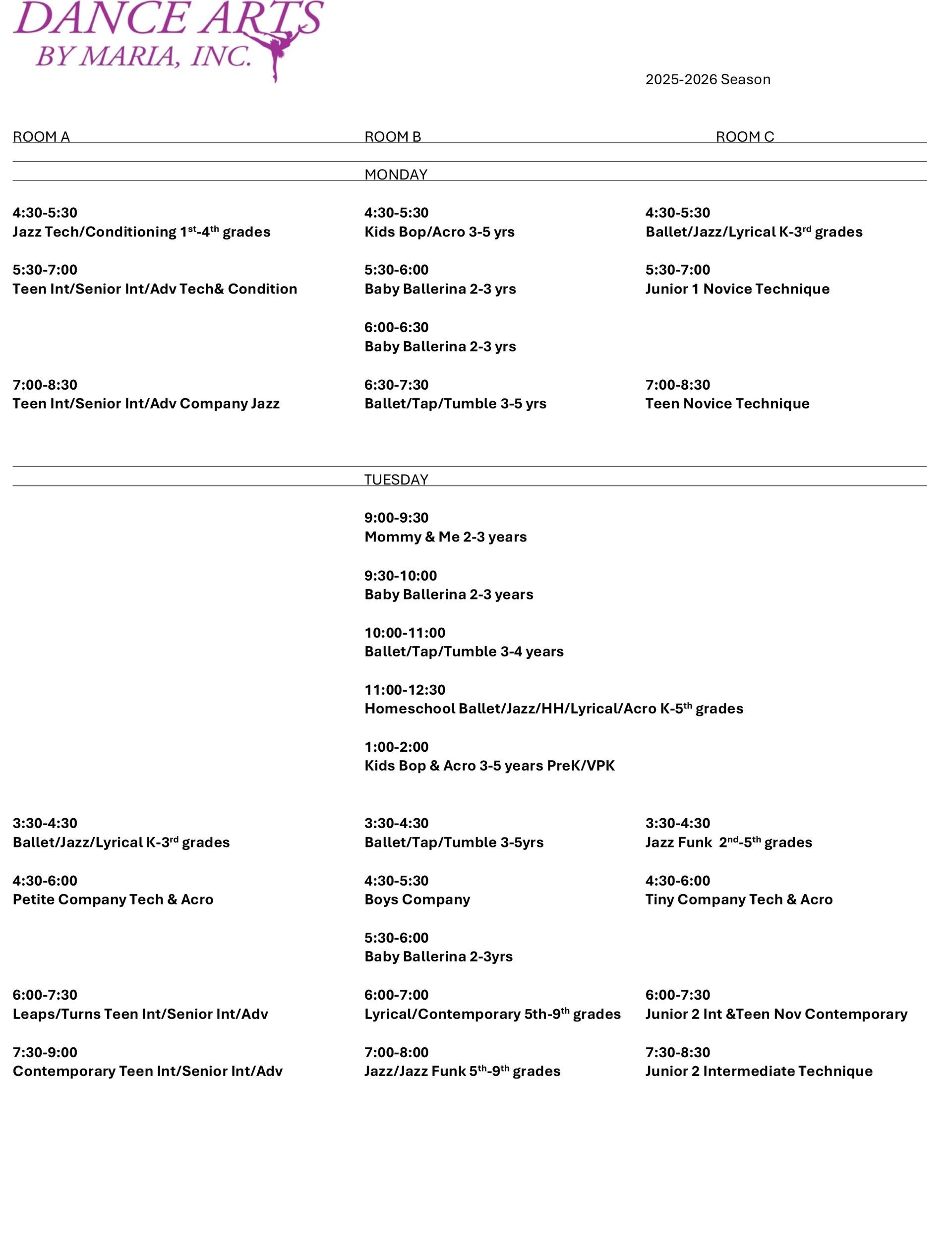 2025-2026 Season Schedule