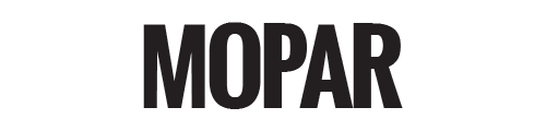 A black and white logo for mopar on a white background