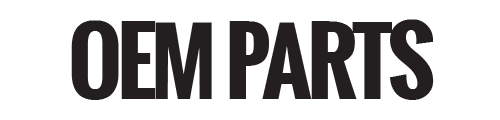A black and white logo for oem parts on a white background.