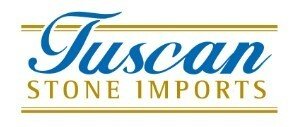 The logo for tuscan stone imports is blue and gold.