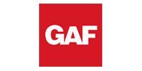 GAF logo in white letters on a red square background