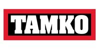 TAMKO logo in white text on a black rectangle with a red border