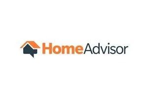 HomeAdvisor logo with orange house icon and gray and orange text on a white background