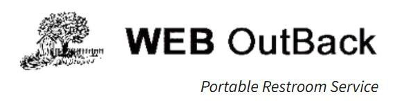 Logo for WEB OutBack, a portable restroom service, with a drawing of a house, tree, and text.