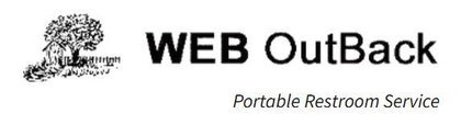 Logo for WEB OutBack, a portable restroom service, with a drawing of a house, tree, and text.