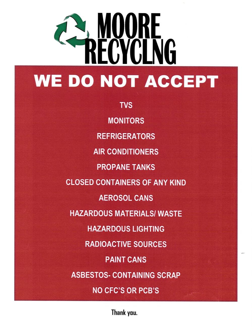 Metal boxes we do not accept list