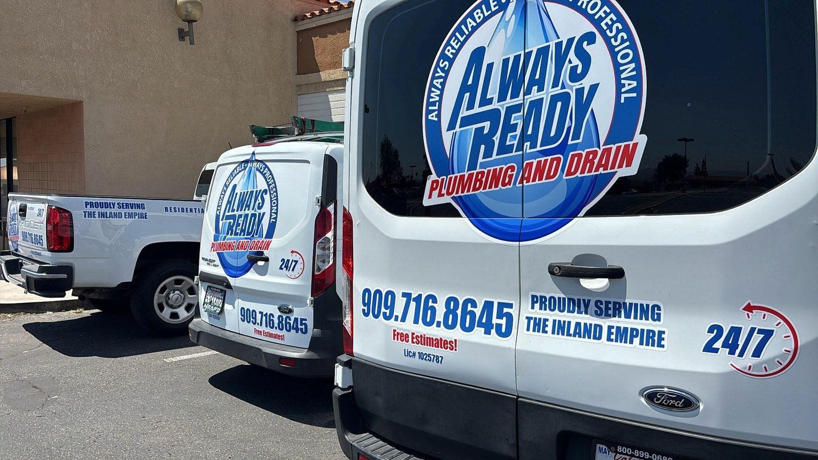 White plumbing service trucks with 