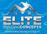 ELITE Building Concepts logo with blue house roof icon and tagline &ldquo;Transforming dreams into reality&rdquo;