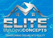 ELITE Building Concepts logo with blue house roof icon and tagline &ldquo;Transforming dreams into reality&rdquo;