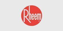 Rheem logo: white text on a red circular background