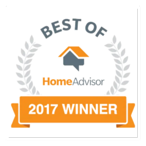 HomeAdvisor Best of 2017 Winner logo with orange and gray design. A laurel wreath surrounds the text.