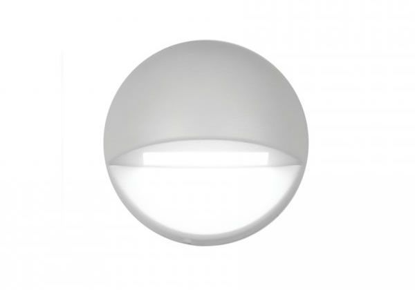 Round, white, recessed wall light with downward-facing light source.