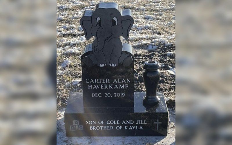 elephant design grave marker - front