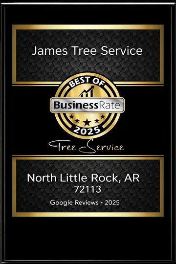 Award plaque for James Tree Service, Best of Business Rate 2025 in North Little Rock, AR.
