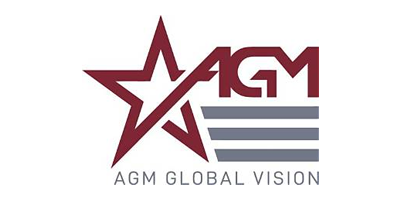AGM Global Vision logo with maroon star, stylized AGM letters, and gray stripes