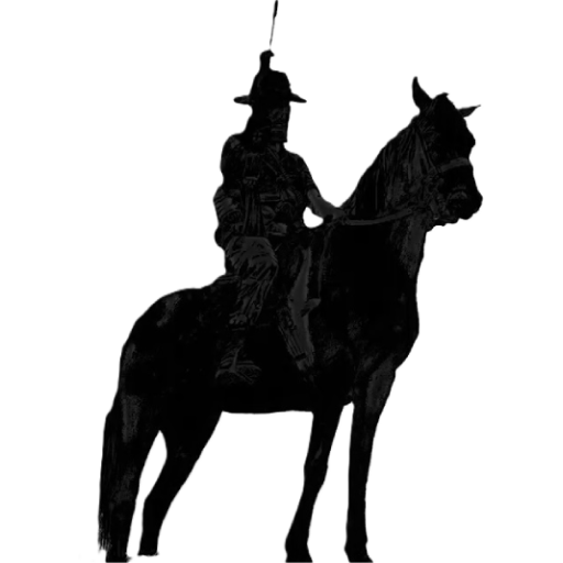 Silhouette of a rider on horseback against a white background