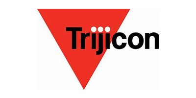 Trijicon logo with black text over a red inverted triangle