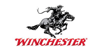 Winchester logo with a black cowboy riding a horse above red text