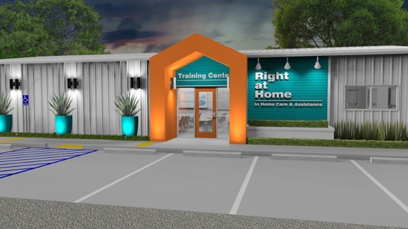 A building with a sign that says right at home