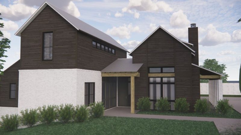 An artist 's impression of a house with a large porch