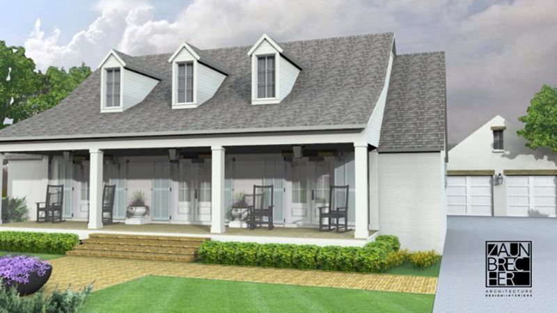 An artist 's impression of a house with a porch