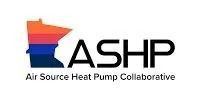 Logo of ASHP (Air Source Heat Pump Collaborative) featuring a stylized outline of Minnesota in orange, red, blue, and black text.