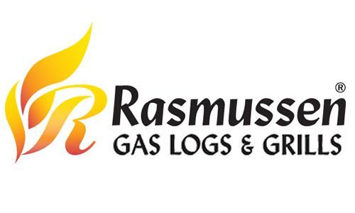 Rasmussen Gas Logs & Grills logo: flame-shaped graphic with