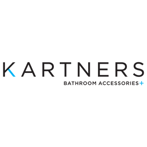 Logo for Kartners Bathroom Accessories; text in black with a blue