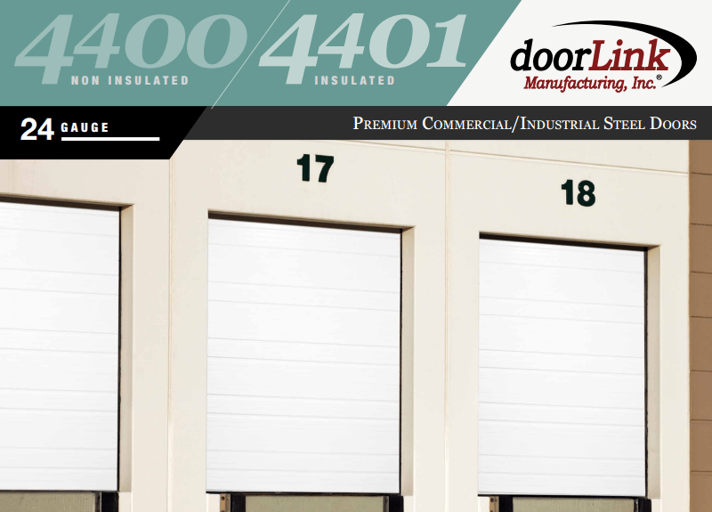 A brochure for doorlink manufacturing inc. shows three garage doors