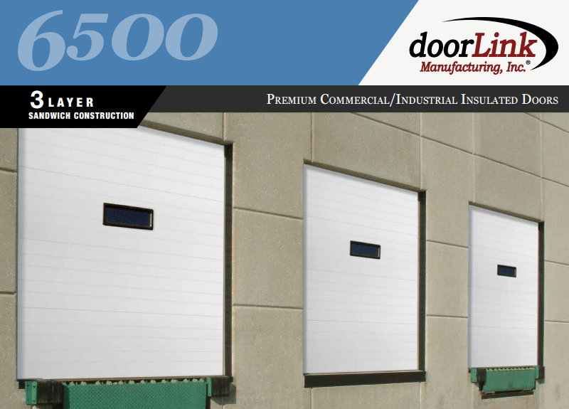 A brochure for doorlink manufacturing inc. shows three white doors
