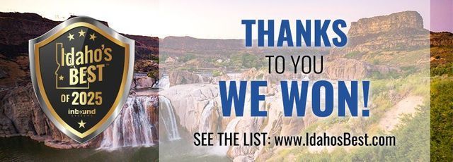 Idaho's Best 2025 award graphic with waterfall background, text