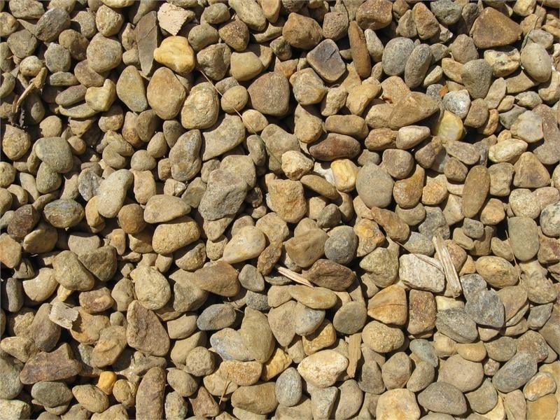 Close-up of a pile of small tan and gray pebbles