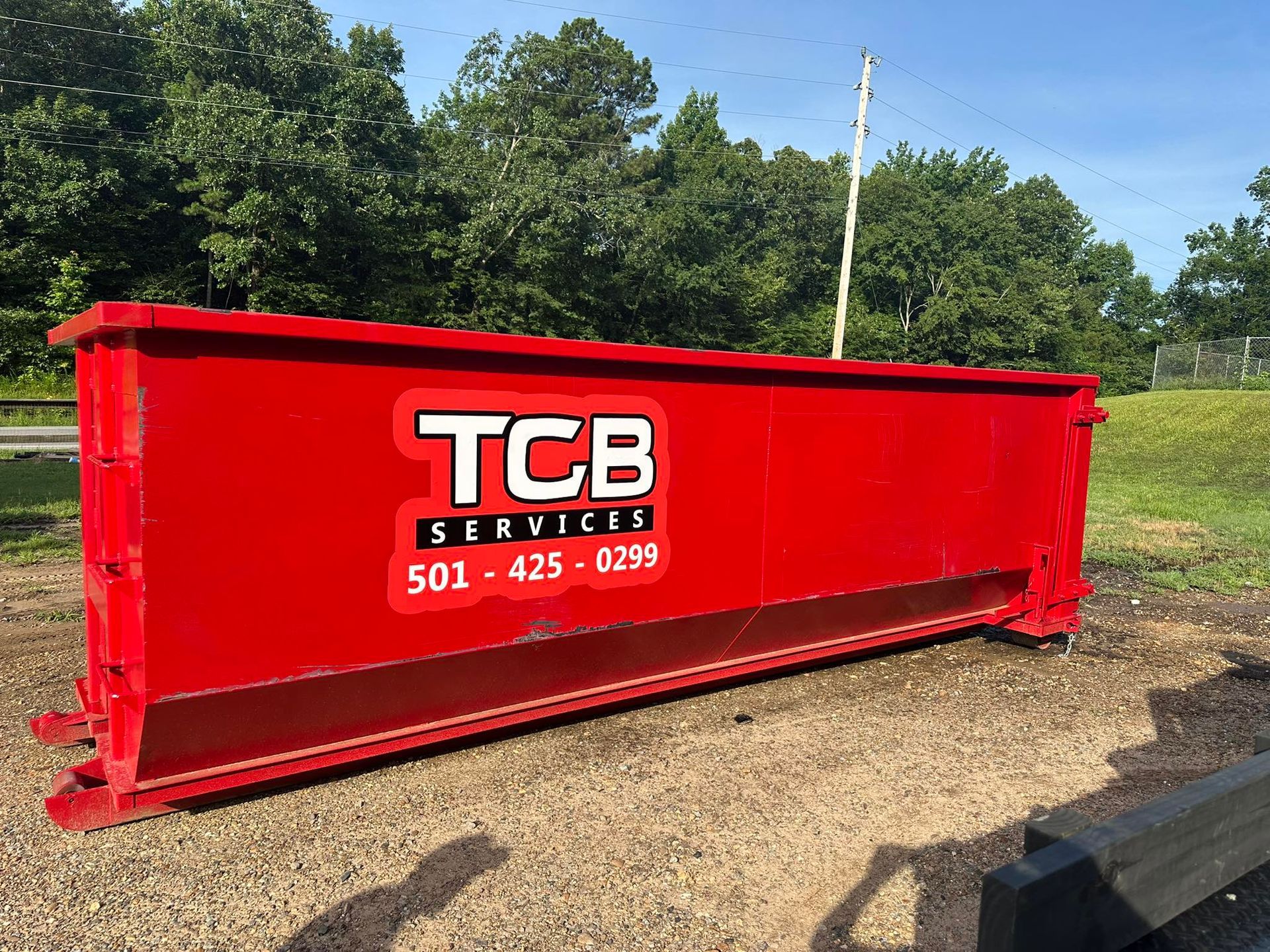 A red dumpster