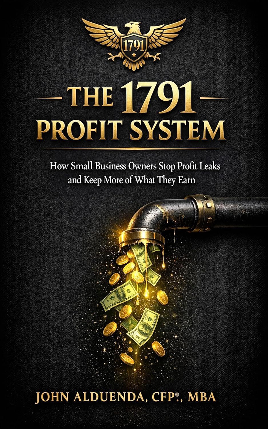 Book cover titled The 1791 Profit System with gold text and a glowing dollar-bill key on a black background
