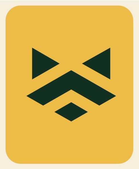 Yellow rounded-square icon with a dark green geometric fox face logo
