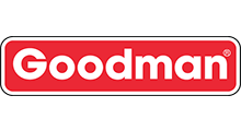 Goodman logo in white text on a red rounded rectangle with black border
