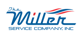 Logo for The Miller Service Company, Inc. with blue text and a red and blue swoosh above the word Miller.