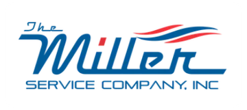 Logo for The Miller Service Company, Inc. with blue text and a red and blue swoosh above the word Miller.