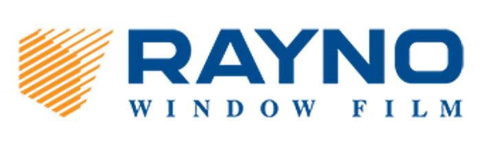 The logo for rayno window film is blue and orange