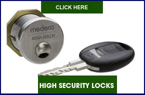 A picture of a high-security lock and a key