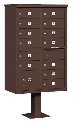 A brown mailbox with lots of drawers on a white background.