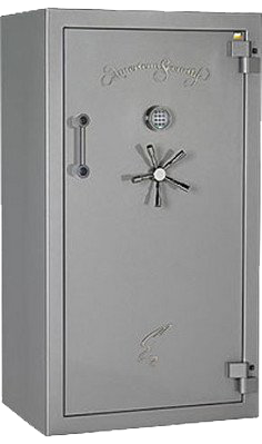 A gray safe with a star on the door on a white background