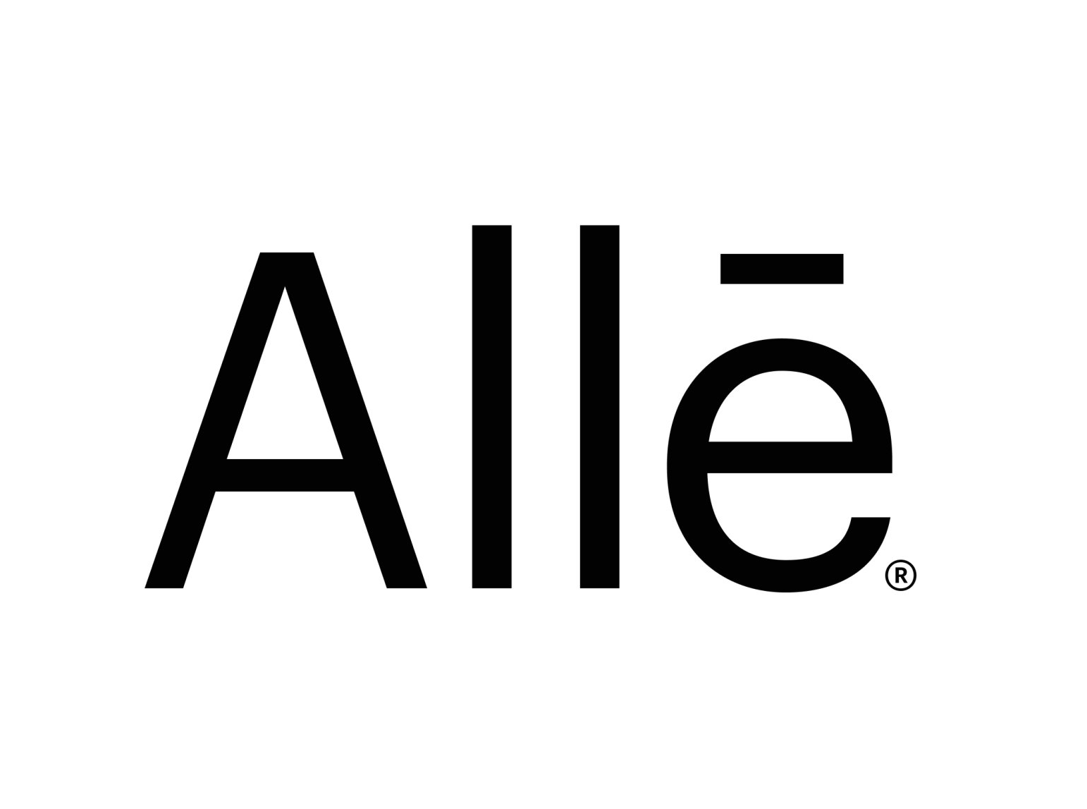 A black and white logo for alle on a white background.