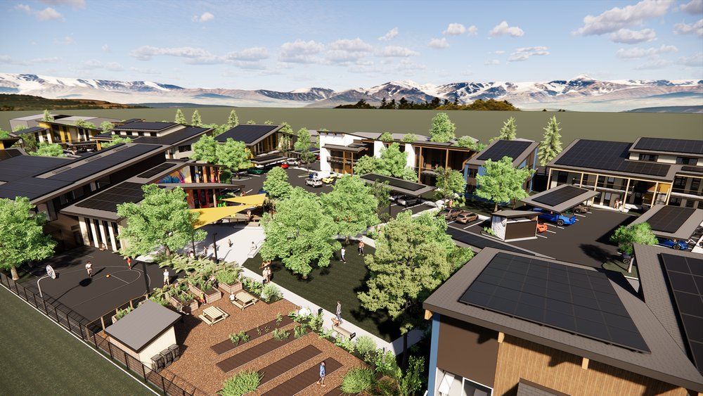 An aerial view of a residential area with lots of houses and trees