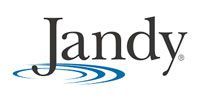 Jandy logo with text above a stylized blue water design, white background.