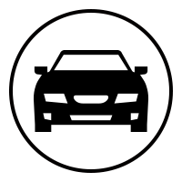 Black car icon inside a circle, likely indicating a vehicle or traffic sign.
