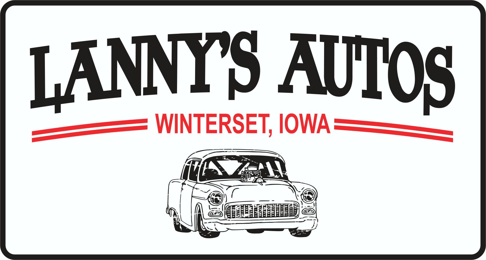Lanny&rsquo;s Autos logo with a red banner and a black car illustration on a white background
