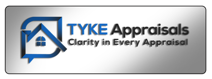 Logo for Tyke Appraisals with a house and chat bubble, text "TYKE Appraisals, Clarity in Every Appraisal".