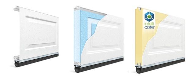Three white wall-mounted electric heaters shown in white, blue, and yellow variants
