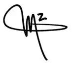 Black handwritten signature with a small “z” on a white background